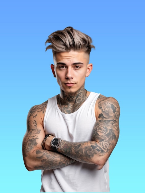 A photo of a boy wearing a tattoo is shown