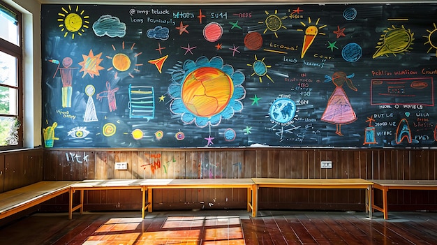 Photo photo of a bright classroom with a blackboard