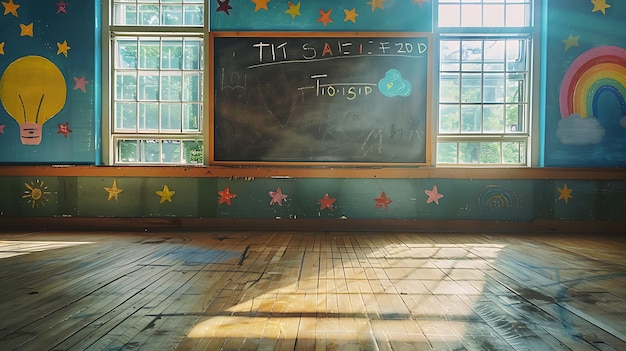 Photo of a Bright Classroom with a Blackboard