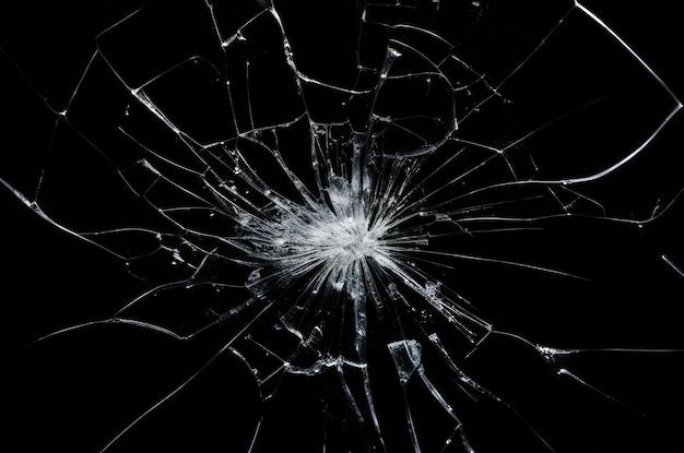 Photo of broken glass on a black background cracks