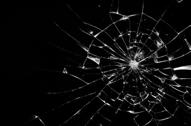 Photo of broken glass on a black background cracks