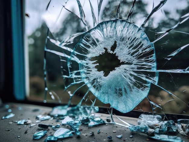 Photo of a broken glass with a hole in it generative ai