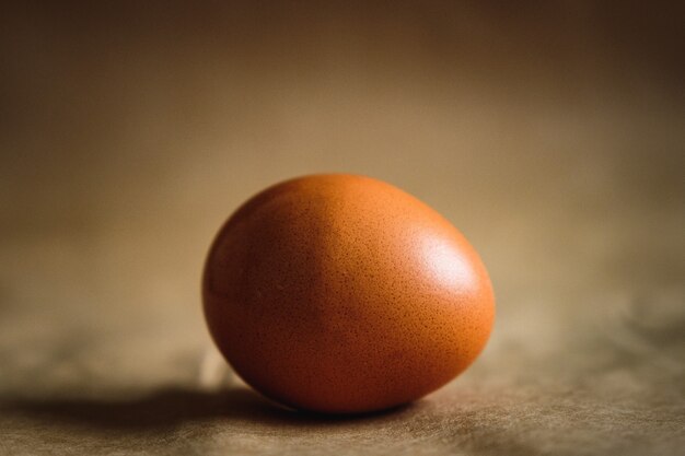 Photo of a brown chicken egg on a brown background.