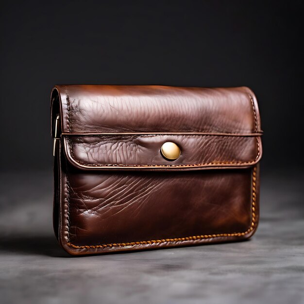 Photo of a brown leather mens wallet with a sleek design on a grey background