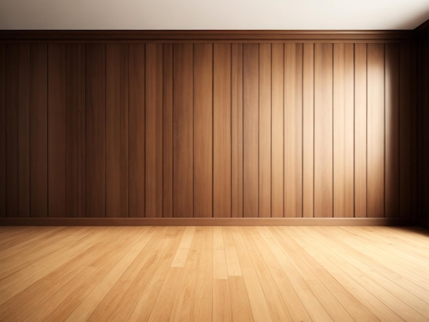 Photo brown wall in an empty room with a wooden floor