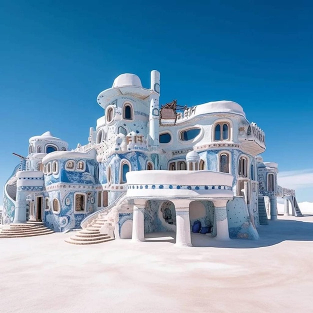 a photo of a building with a blue sky