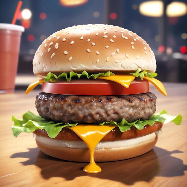 Photo a burger with cheese on it AI GENERATED