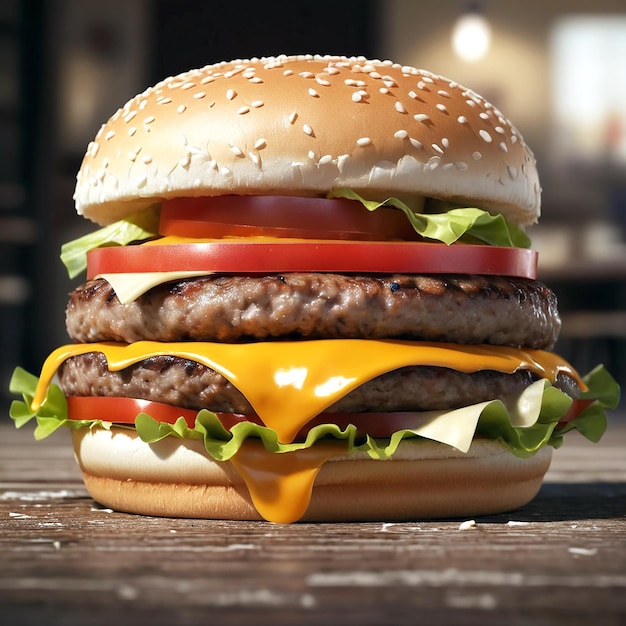 Photo a burger with cheese on it AI GENERATED