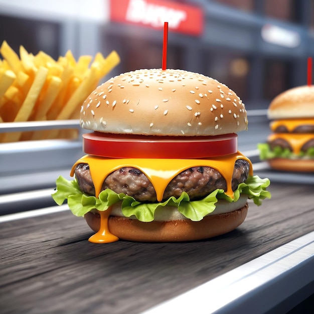 Photo a burger with cheese on it AI GENERATED