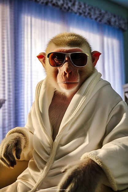 photo of a business macaque in clothes Generative AI