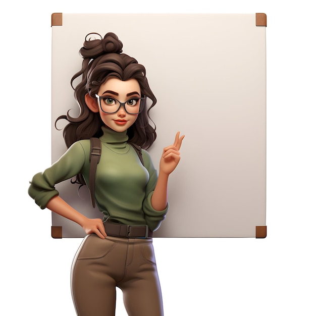 Photo business woman with blank flipchart 3d illustration in cartoon style generative ai