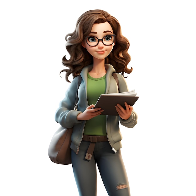 Photo business woman with blank flipchart 3d illustration in cartoon style generative ai