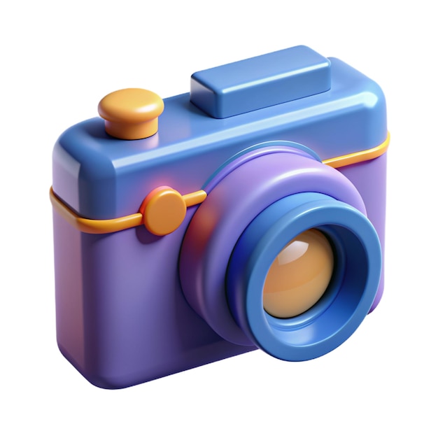 Photo camera with lens and button3d vector icon Cartoon minimal style