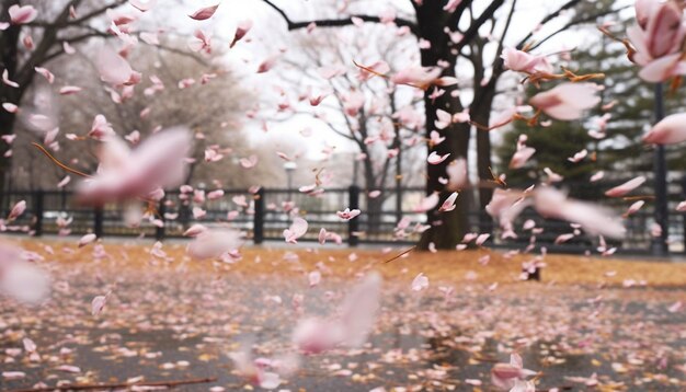 Photo a photo capturing the movement of cherry blossom petals in the wind