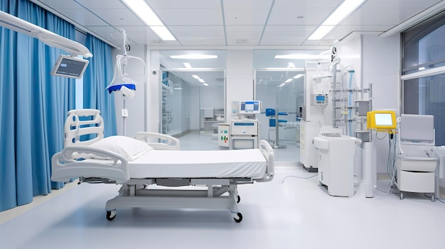 A Photo capturing the sleek and modern appearance of a minimalist hospital intensive care unit