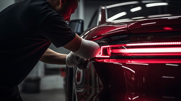 A photo of a cars bumper being detailed and polish