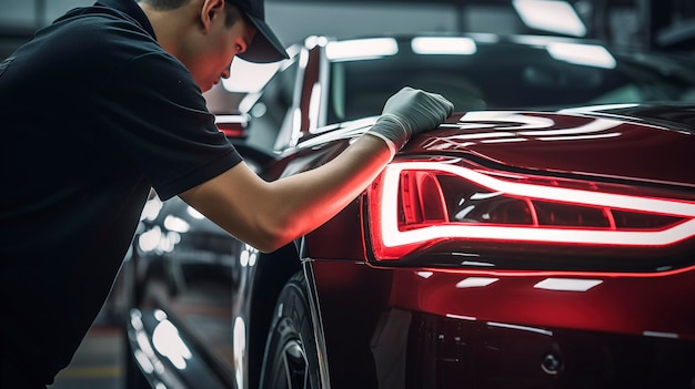 A photo of a cars bumper being detailed and polish