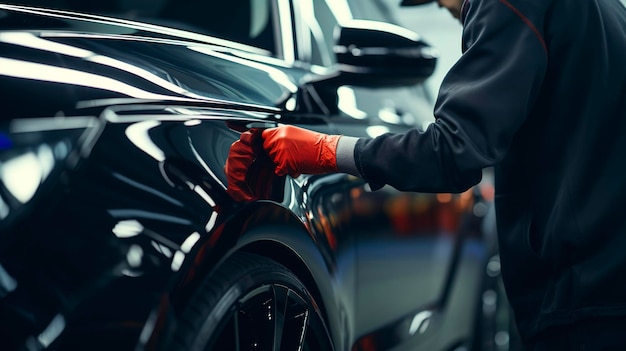 A photo of a cars side mirrors being polished