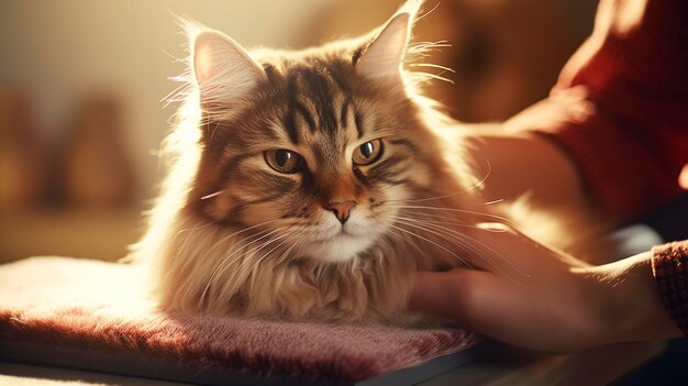 A photo of a cat enjoying a grooming session