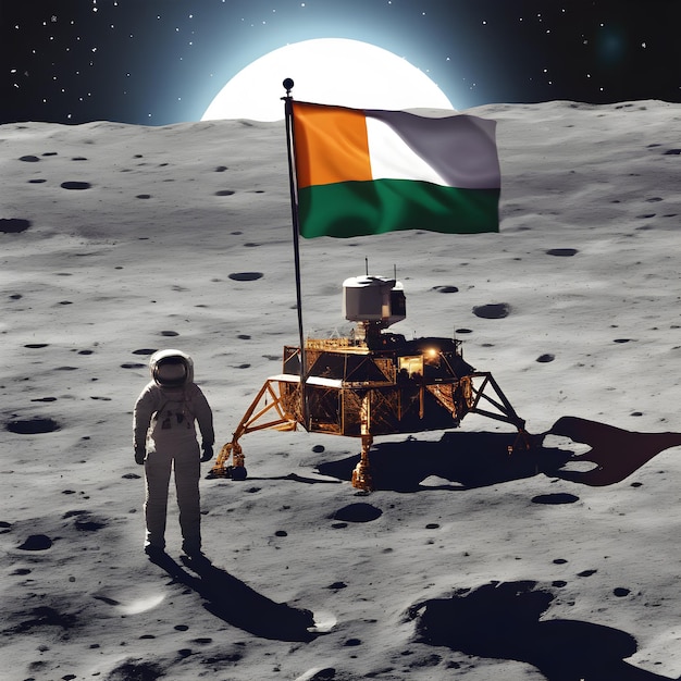 Photo Chandrayaan 3 astronaut with indian flag on moon indain concept