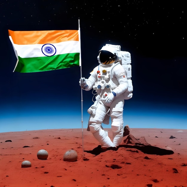 Photo Chandrayaan 3 astronaut with indian flag on moon