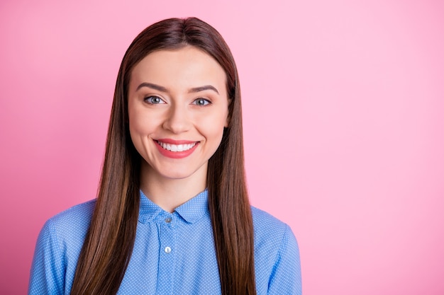 Photo of charming lady with amazing white teeth