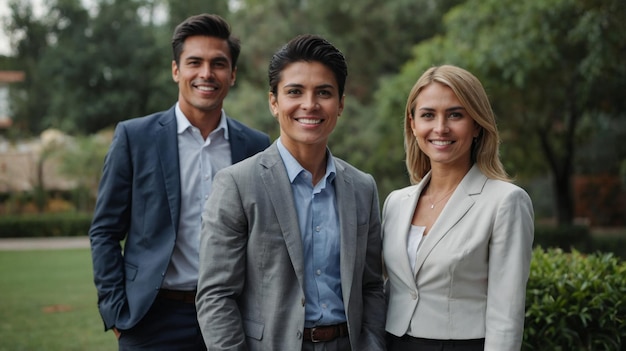 Photo cheerful business people standing outdoors