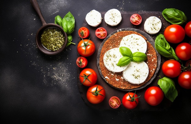 photo Cheese tomatoes on a black background