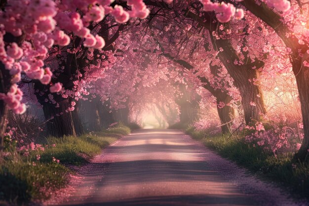 Photo photo of cherry blossoms road landscape outdoors