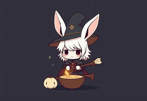 Photo Chibi witch rabbit minimalist alchemy background