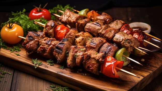 A Photo of Chicken and Beef Skewers