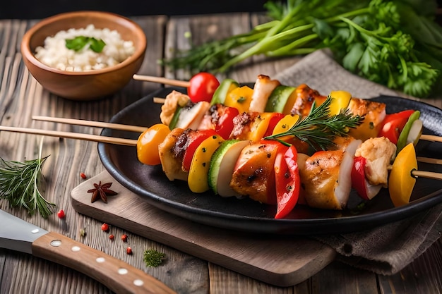 photo chicken skewers with slice of sweet peppers and dill realistic resolution