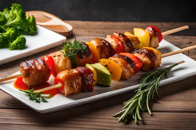 photo chicken skewers with slice of sweet peppers and dill realistic resolution