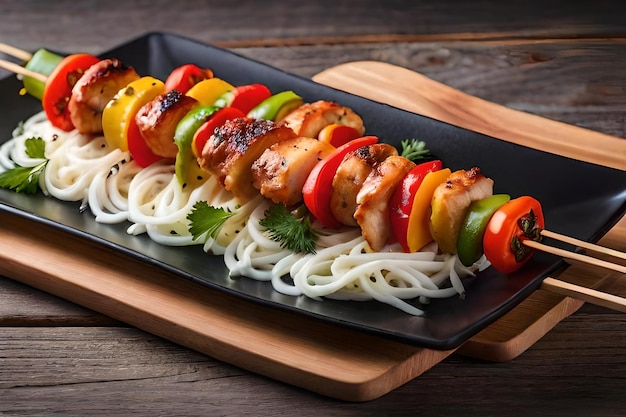 photo chicken skewers with slice of sweet peppers and dill realistic resolution