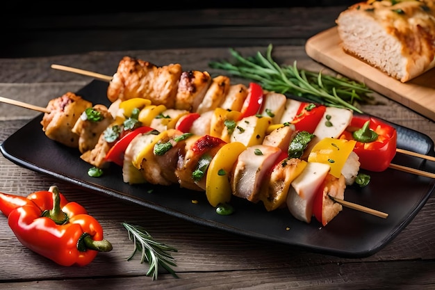 photo chicken skewers with slice of sweet peppers and dill realistic resolution