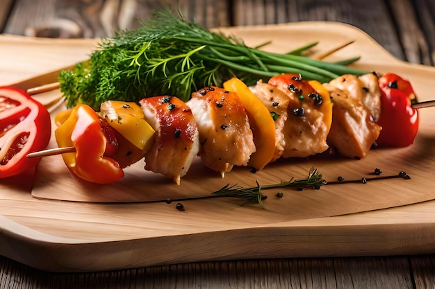 photo chicken skewers with slice of sweet peppers and dill realistic resolution