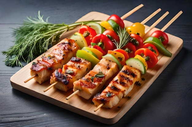 photo chicken skewers with slice of sweet peppers and dill realistic resolution