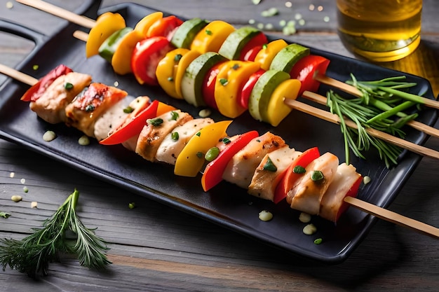 photo chicken skewers with slice of sweet peppers and dill realistic resolution