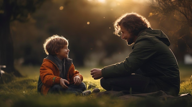 Photo a photo of a child and counselor engaging in outdoor therapy