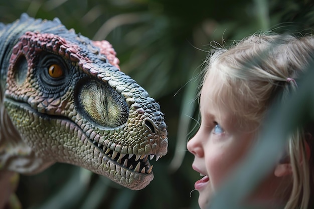 Photo of A child interacting with virtual dinosaurs