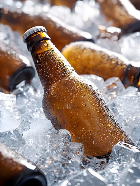 Photo photo of chilled beer bottles on ice