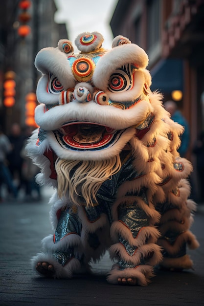 Photo a chinese lion dance in the street