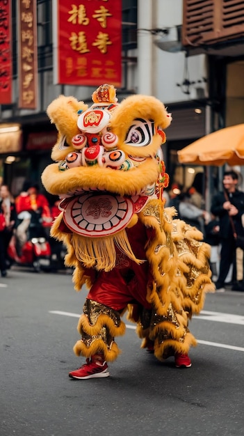 Photo photo a chinese lion dance in the street