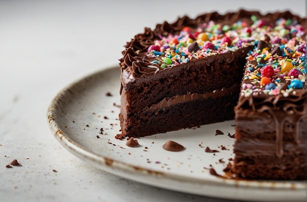 photo of a chocolate cake on a white background