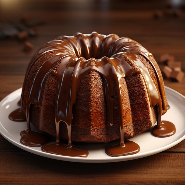 Photo of a chocolate cake with chocolate and nuts on top