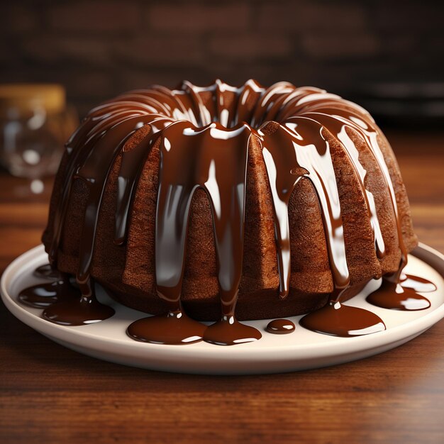 Photo of a chocolate cake with chocolate and nuts on top