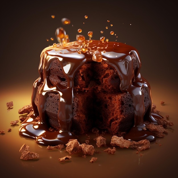 Photo of a chocolate cake with chocolate and nuts on top