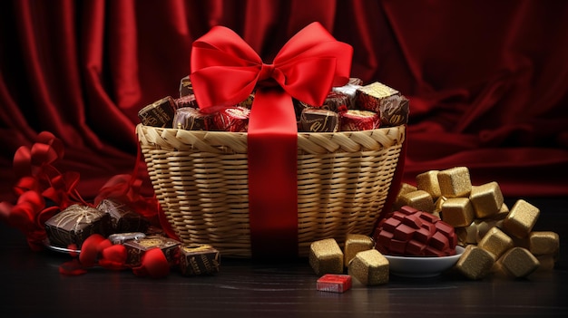 Photo photo of chocolate gifts in basket on isolated background