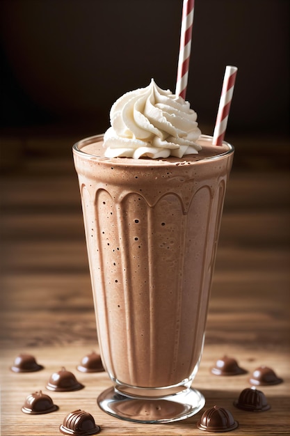 Photo chocolate milkshake with whipped cream and chocolate chips