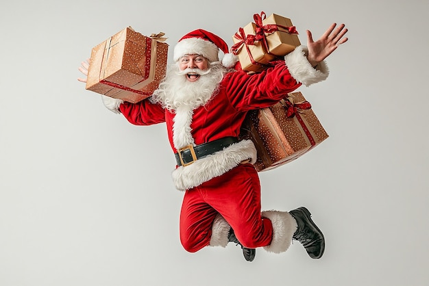 Photo photo of christmas santa claus with gift box white red background